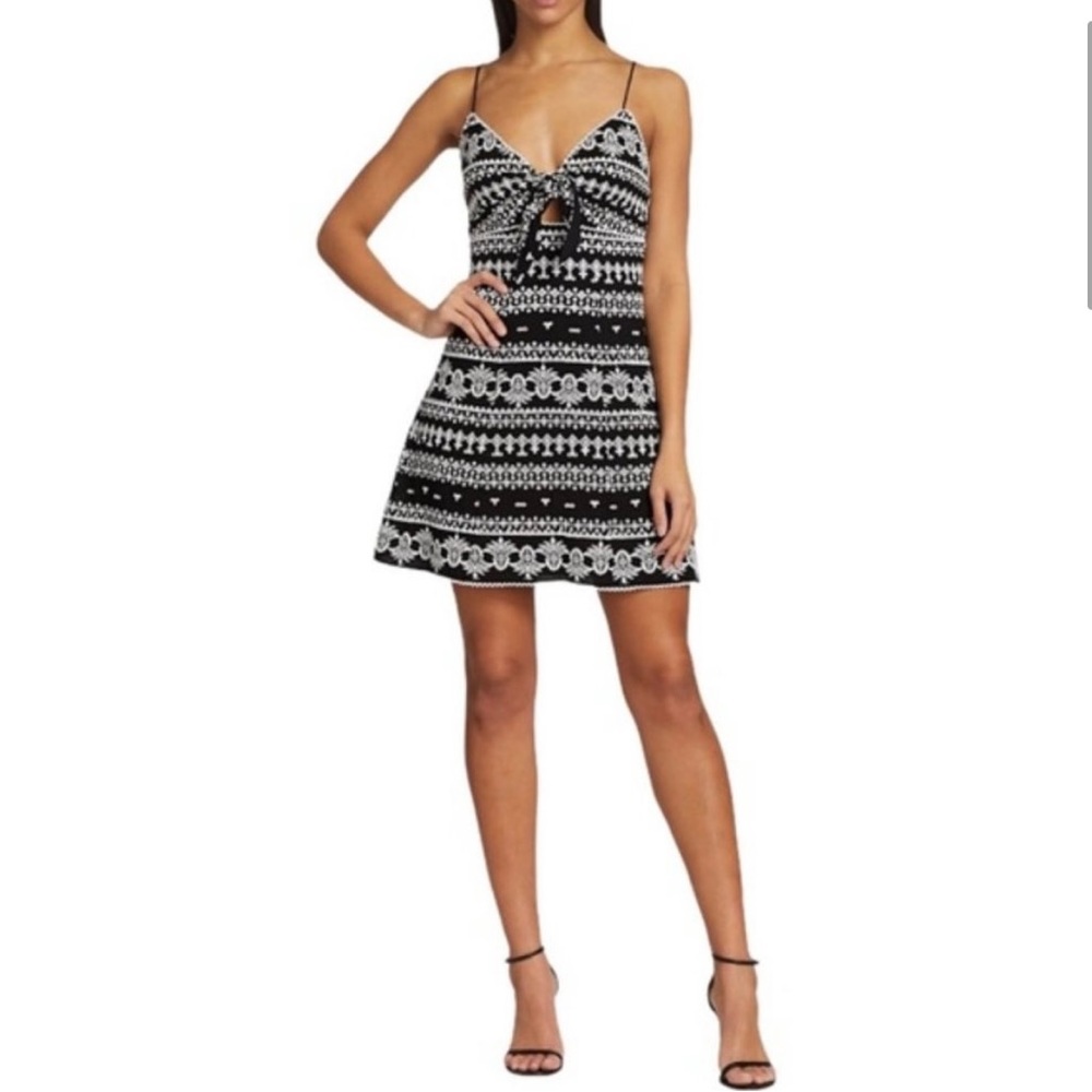 SALE! ** Alice + Olivia Embroidered Black and White Tie Front Flare Dress Size 0